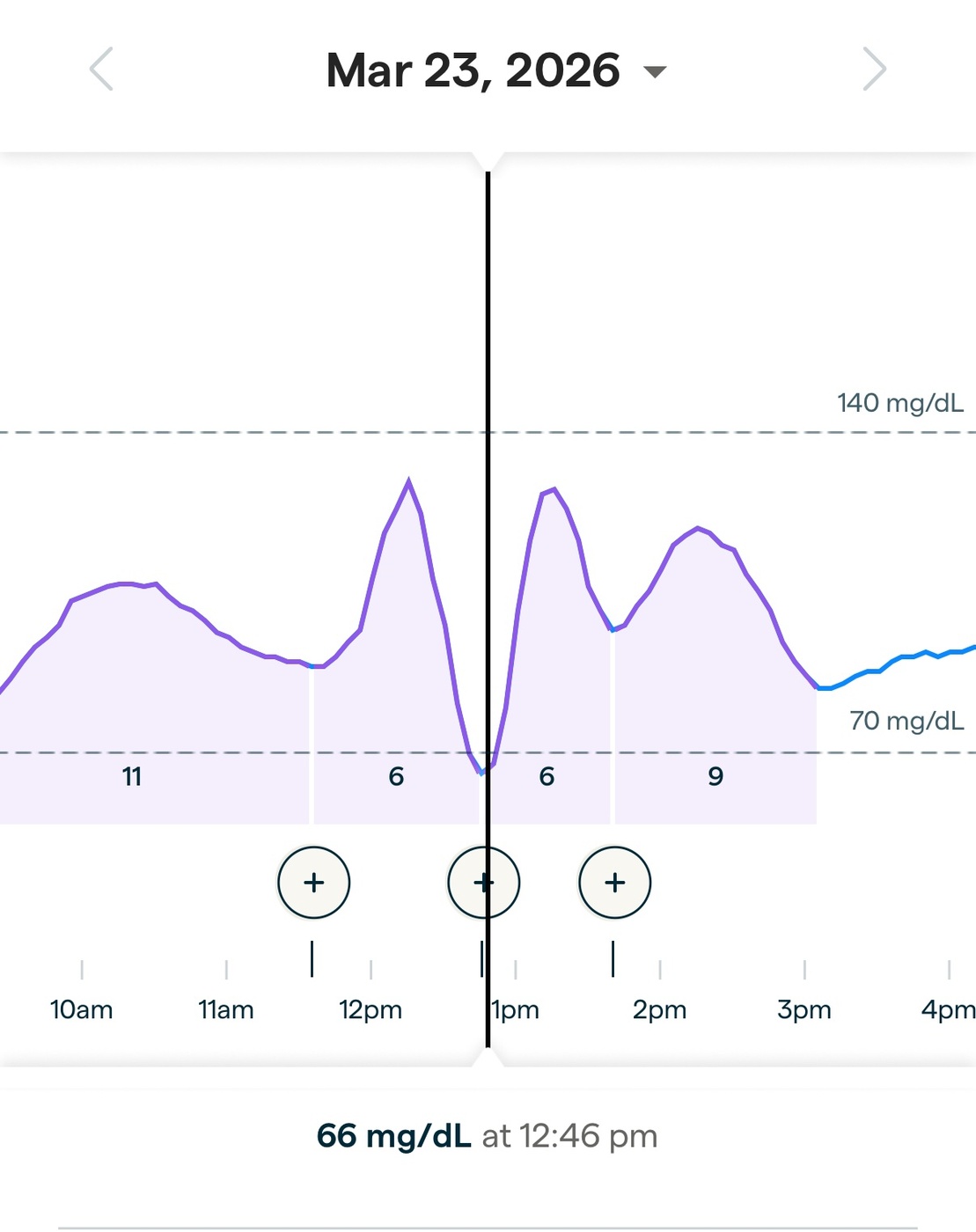 Lingo app showing low glucose during a workout